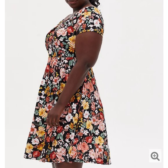 torrid Dresses & Skirts - BLACK FLORAL PREMIUM PONTE TWISTED OFF SHOULDER SKATER DRESS